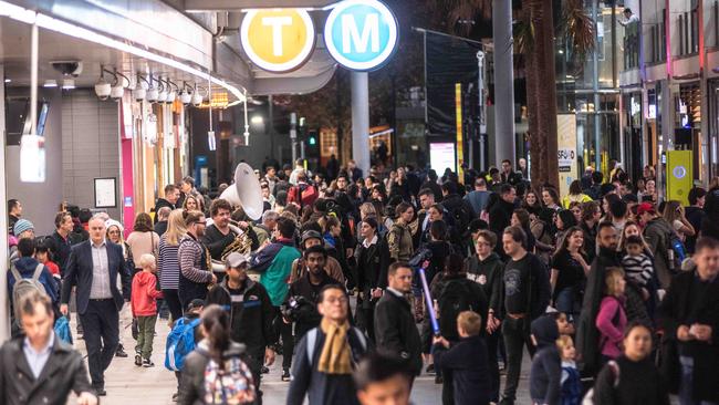 Crowds at Chatswood where the Sydney Metro ends. Picture: Flavio Brancaleone