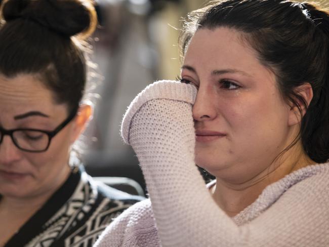 Angeleanna Estorffe, right, the wife of slain Australian Brenton Estorffe, attends a press conference regarding her husband’s murder on Friday. Picture: Scott Dalton