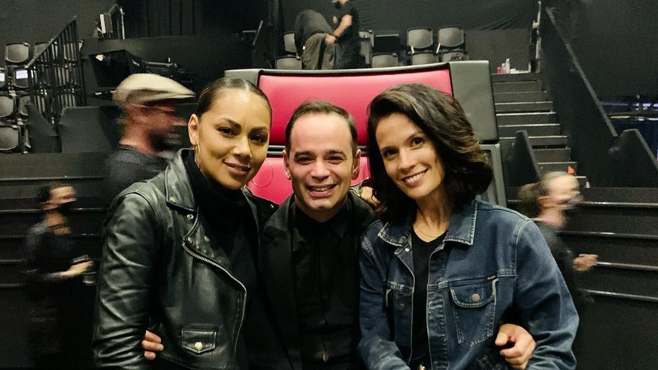 The Voice backing singers squad Prinnie Stevens, Gary Pinto and Miranda Carey. Picture: Instagram