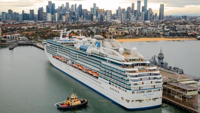 MELBOURNE, AUSTRALIA - SEPTEMBER 15: The Coral Princess arriving into Melbourne on September 15, 2022 in Melbourne, Australia. Princess Cruises' Coral Princess is the first cruise liner to sail into Melbourne after more than two years. (Photo by James D. Morgan/Getty Images for Princess Cruises)