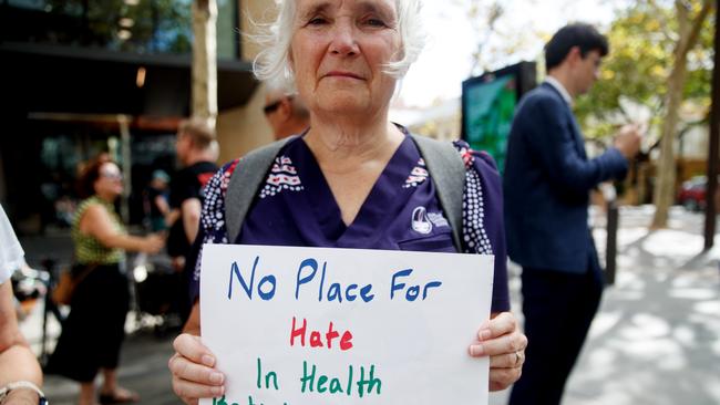 Nurses have rallied outside Parliament House in Sydney against hate speech in NSW hospitals following two nurses’ anti-Semitic tirade at Bankstown Hospital. Picture: NewsWire / Nikki Short