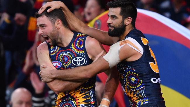 Rory Atkins covers anywhere from 14-15km per game playing on the wing for the Crows. Picture: David Mariuz (AAP).