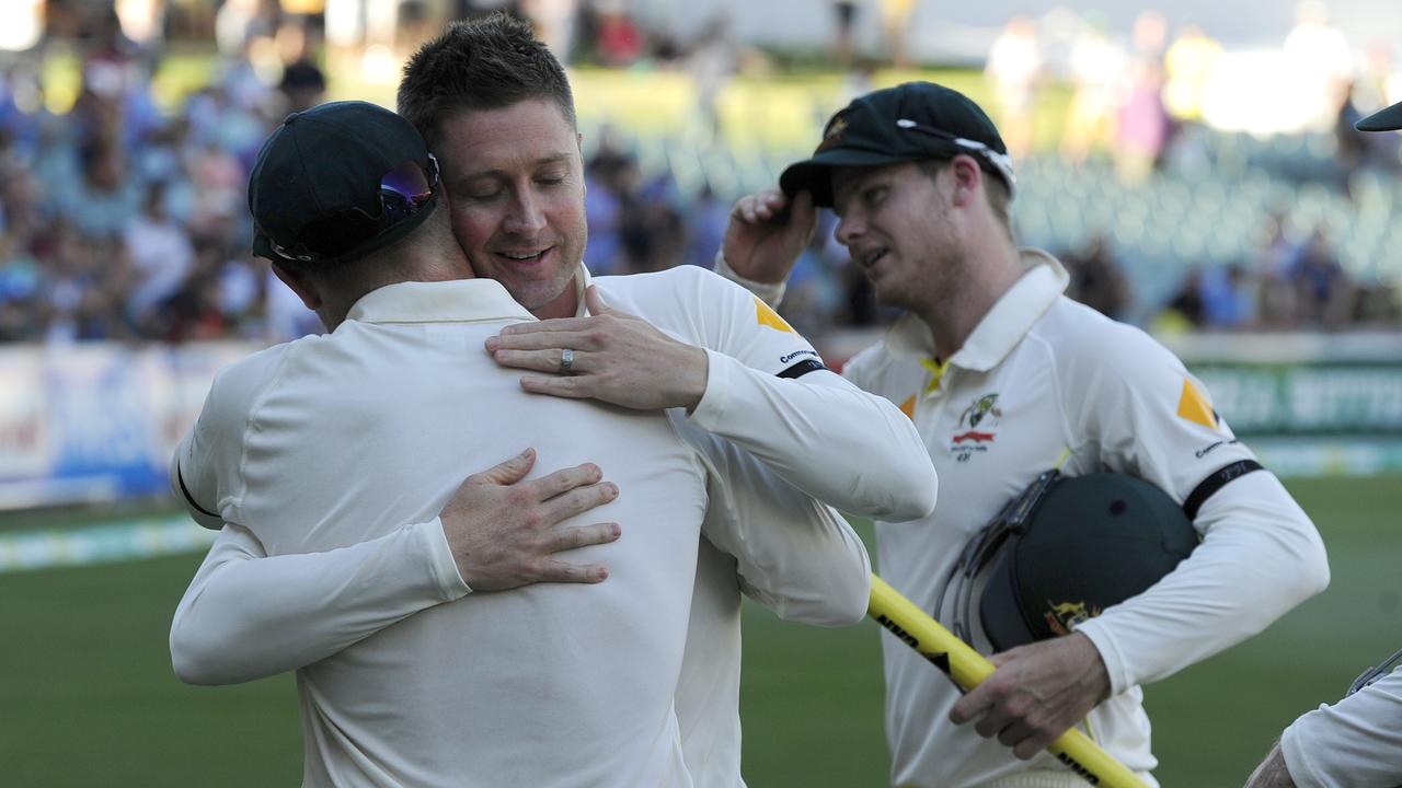 Michael Clarke with David Warner and Steve Smith in 2014. Picture: Mark Brake