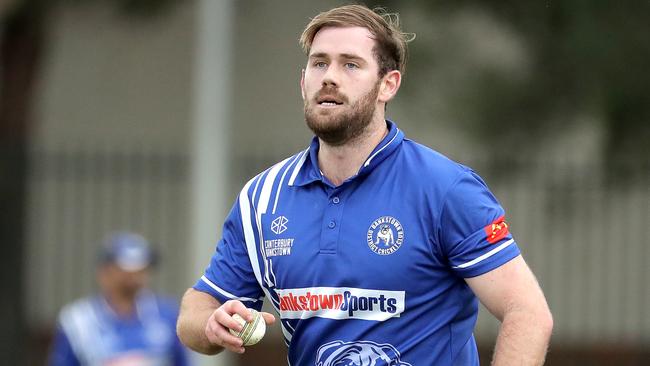 Ryan Felsch of Bankstown bowls during round 1 against UNSW at Bankstown Oval on September 24, 2022. (Photo by Jeremy Ng/Newscorp Australia)