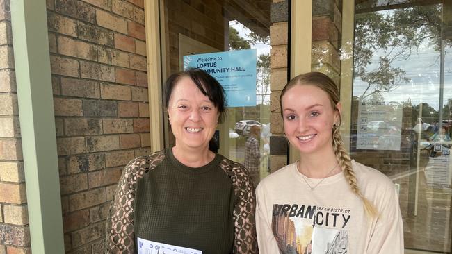 Heathcote, NSW election: Meagan Taylor (left) and Alexis Barnes (right) go to vote in Loftus. Picture: Alexi Demetriadi