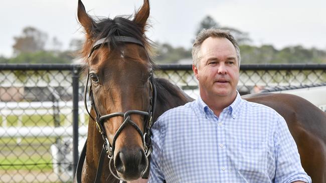 Trainer Jeremy Gask with his Jungle Juice Cup winner Crop Duster. Picture: Bradley Photos