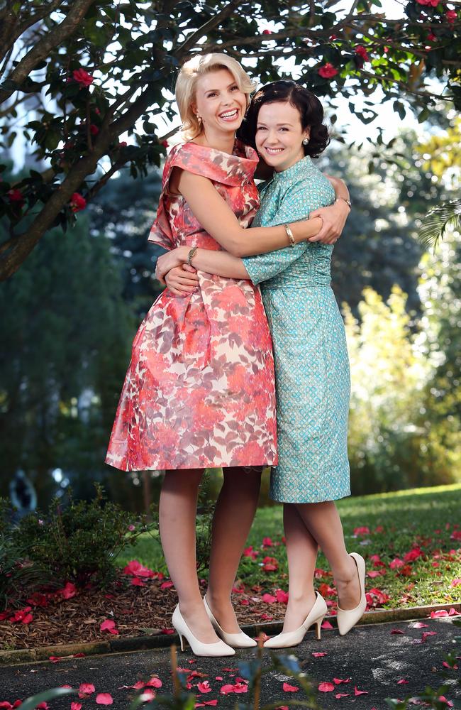 Stars Abbey Earl (Anna) and Arianwen Parkes (Olivia) on the Darling Point set of A Place to Call Home. Picture: Richard Dobson