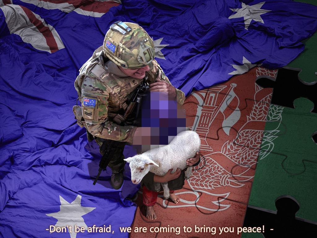 Beijing's foreign ministry spokesman Zhao Lijian has posted a falsified image of an Australian soldier slitting the throat of a child.