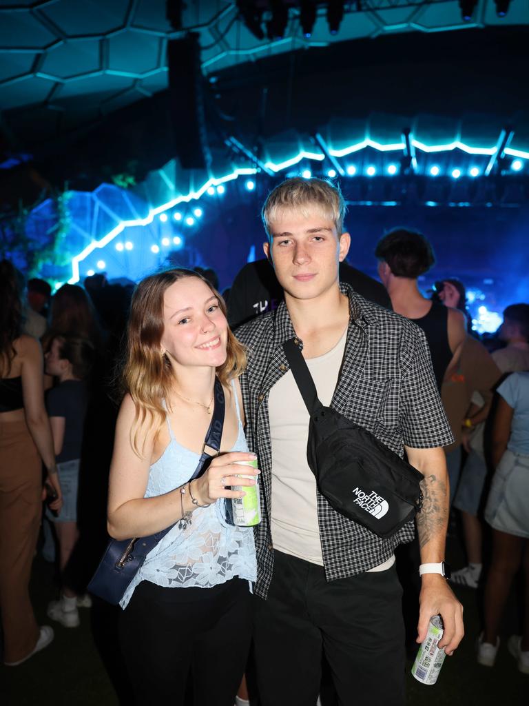 Lucy Aylward and Benjamin McDonnell at The Kid LAROI at HOTA Outdoor Stage for Gold Coast at Large. Picture, Portia Large.