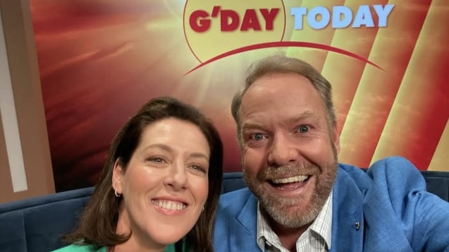 Gorgi Coghlan and Peter Helliar made a surprise appearance in Netflix’s Apple Cider Vinegar playing morning TV hosts. Picture: Supplied