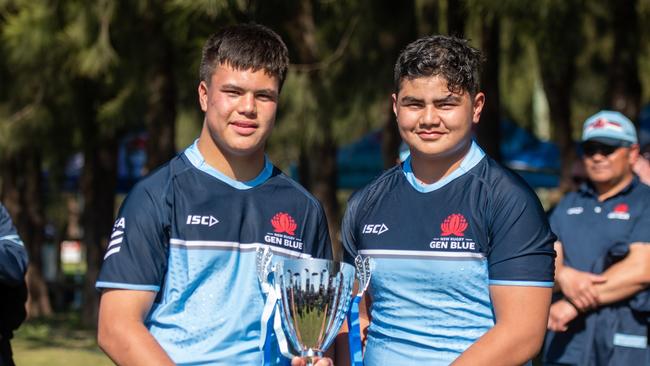 Isaiah Sheck and Justice Taumoepeau lead the Blue team. Pic: Jessica Reading/Reading Media