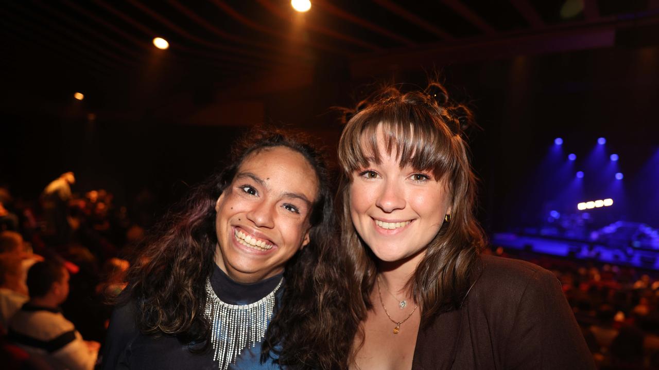 Ebonie Jones and Paige Grulke at the Jessica Mauboy, Yours Forever Tour, concert at HOTA for Gold Coast at Large. Picture, Portia Large.