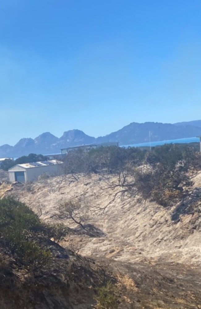 Aftermath of Dolphin Sands bushfire showing how close Harry Curry's property at 1010 Dolphin Sands Rd was to being consumed. Picture: Supplied