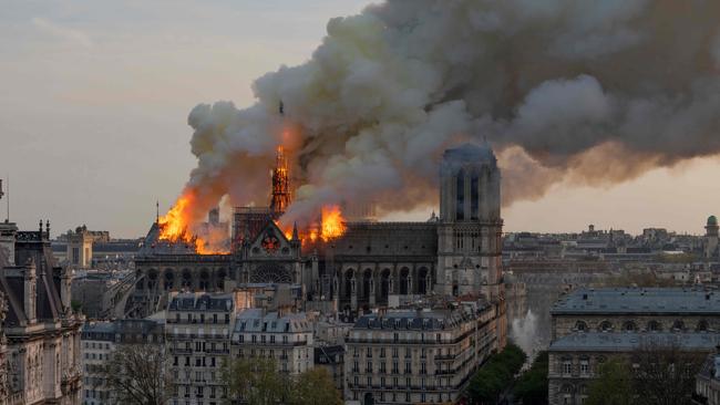 While the cause of last week’s blaze remains unclear, at no point have French authorities said the cathedral fire was the result of terrorism or deliberate arson. Picture: AFP 