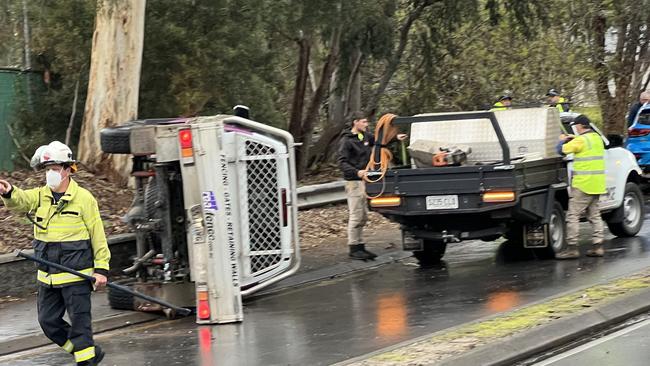 Serious crash on Old Belair Rd next to Mitcham Reserve. Picture: Michael Owen-Brown