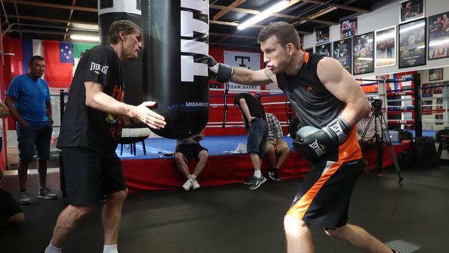 Jeff Horn did 12 rounds on the heavy bag. Picture: Peter Wallis