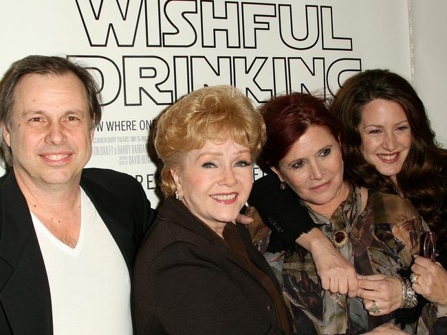 Todd Fisher, Debbie Reynolds, Carrie Fisher, and Joely Fisher attending the premiere of the HBO Documentary Wishful Drinking in 2010.  Picture:  AFP