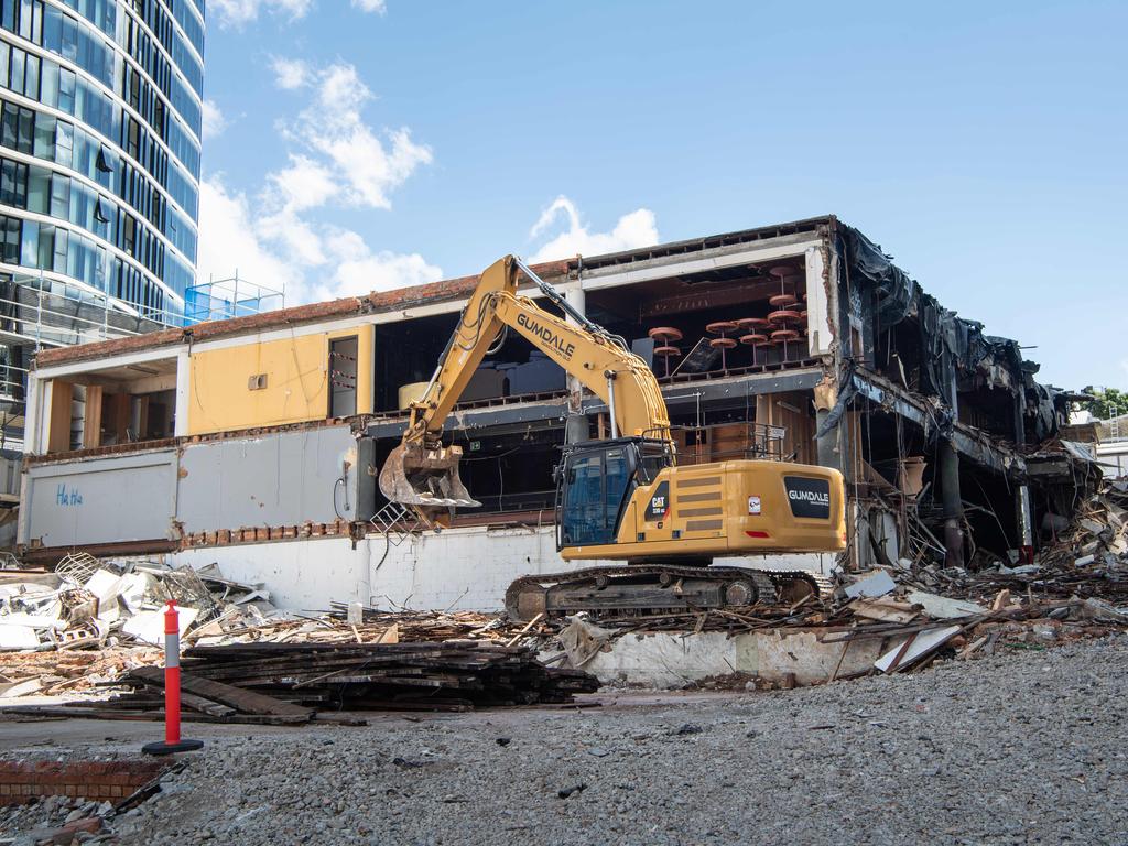 The demolition of the former The Arena and Roxy nightclub on Brunswick St in March 2022, Fortitude Valley. Picture: Brad Fleet