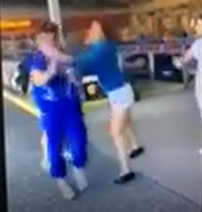 Disturbing footage of a Redcliffe schoolgirl striking another student in the head at a supermarket has emerged online. Picture: Supplied