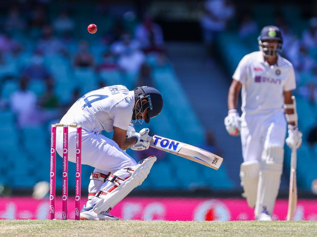 India's Hanuma Vihari avoids a bounder.