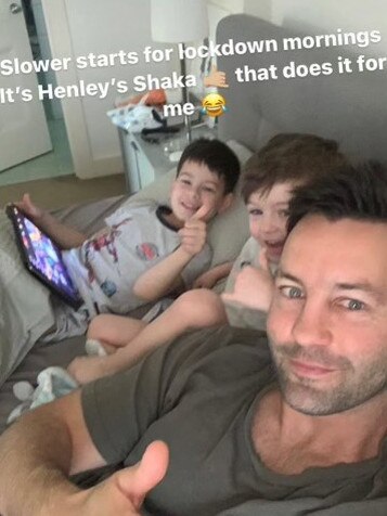 Jimmy Bartel and the former couple’s children on Friday morning. Picture: Instagram