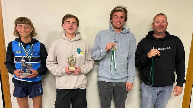 Laken, Jonty, Bayln and Leigh Thompson with their U13/U14 Western Eyre FL medals. Picture: Kelly Thompson