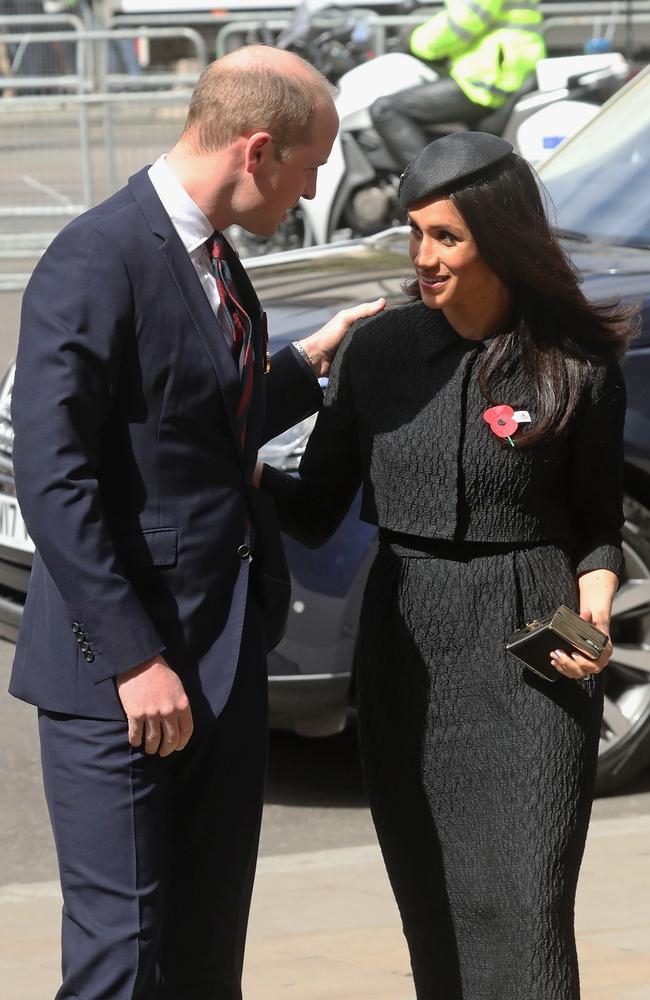 Prince William, Duke of Cambridge and Meghan Markle attend an Anzac Day Service of Commemoration and Thanksgiving at Westminster Abbey. Picture: AP