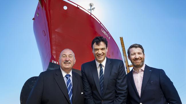 Stephen Young of Ottoway Engineering, Anthony Brdar of MG Engineering and Sean Costello of Fincantieri, in March. Picture: Jennie Groom