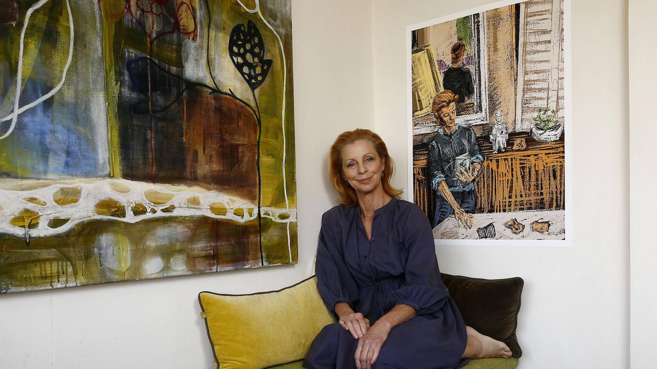 Heather Mitchell with an artwork (right) by her son Finnegan McGrath. Picture: John Appleyard