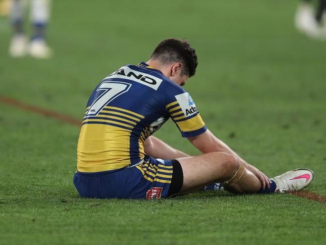 A dejected Parramatta's Mitchell Moses at full time. Picture: Brett Costello