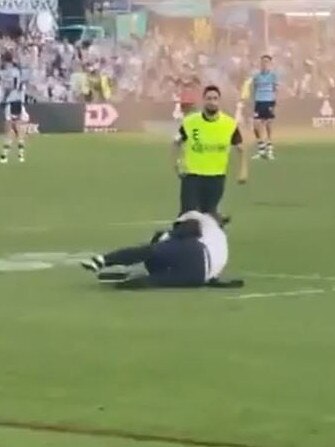 Pitch invader 1, security guard zero.