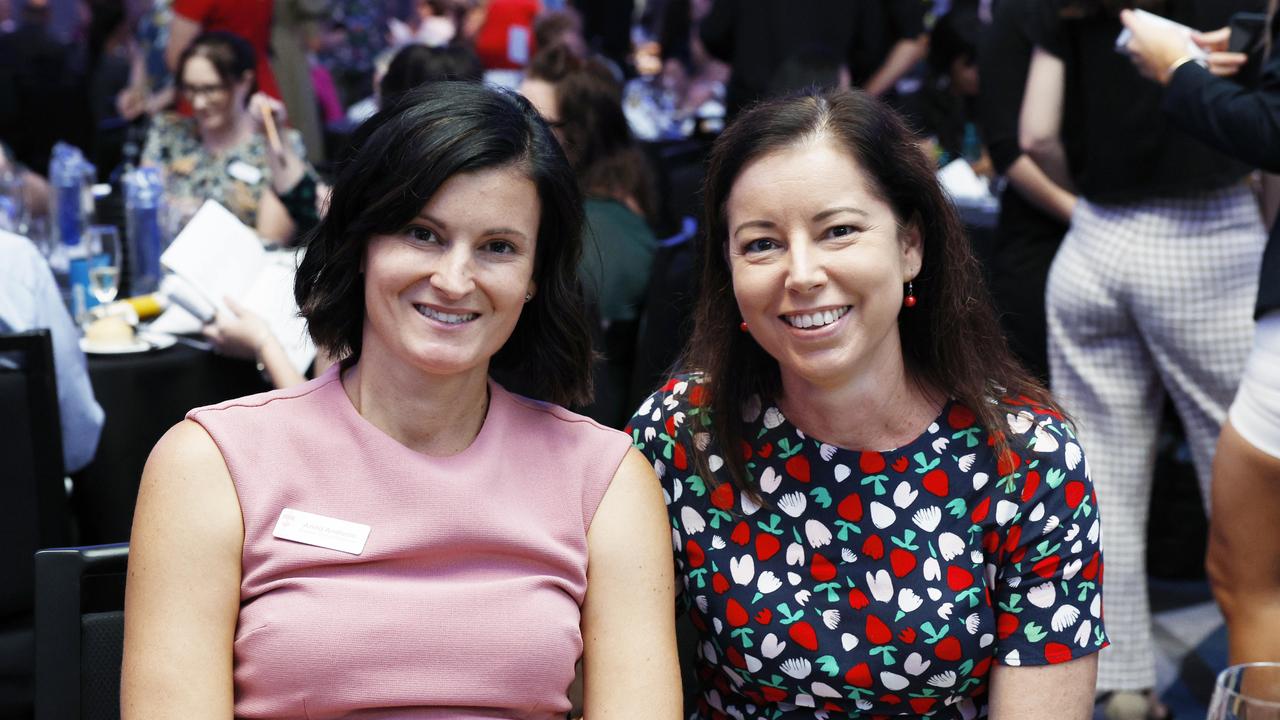 Anita Andacic and Lisa Skaines at the Cairns Chamber of Commerce Christmas lunch, held at the Pullman International hotel. Picture: Brendan Radke