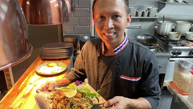 Thai Ute's owner and chef Ute Klangruk whips up hundreds of serves of Pad Thai every week at his Ringwood East restaurant. Picture: Kiel Egging.