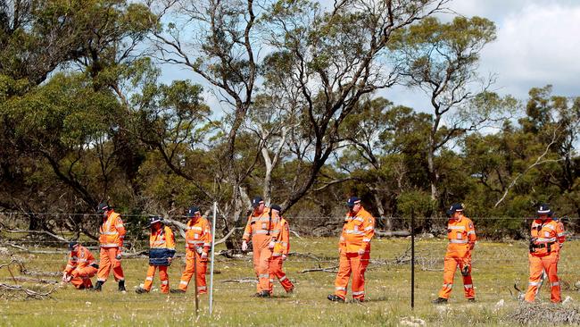 SES members search the scene where Alexander Kuskoff was fatally shot near Tailem Bend. Picture: Dylan Coker