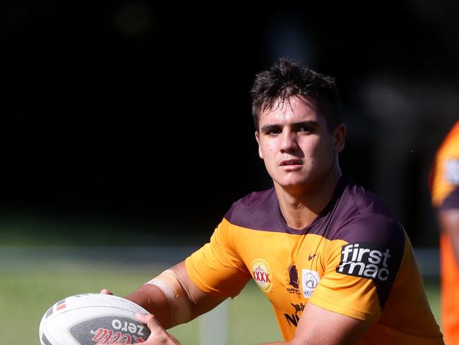 Jayden Nikorima at Brisbane Broncos training. Picture: Darren England.