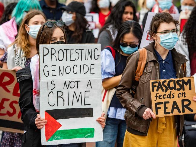 Demonstrators gather on Cambridge Common to protest Harvard's stance on the war in Gaza and show support for the Palestinian people, outside Harvard University in Cambridge. Picture: AFP