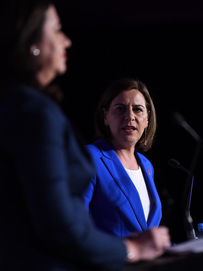 Premier Annastacia Palaszczuk and Opposition Leader Deb Frecklington at the Brisbane Convention &amp; Exhibition Centre. Picture: NCA NewsWire / Dan Peled