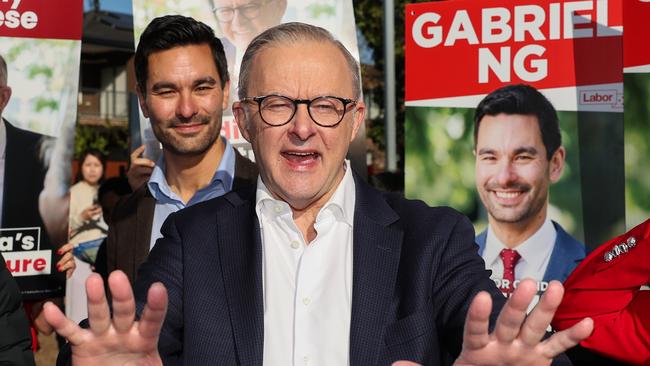 Mr Albanese visited a polling booth in the electorate of Menzies in suburb of Box Hill North at Kerrimuir Primary School. Picture: Jason Edwards / NewsWire