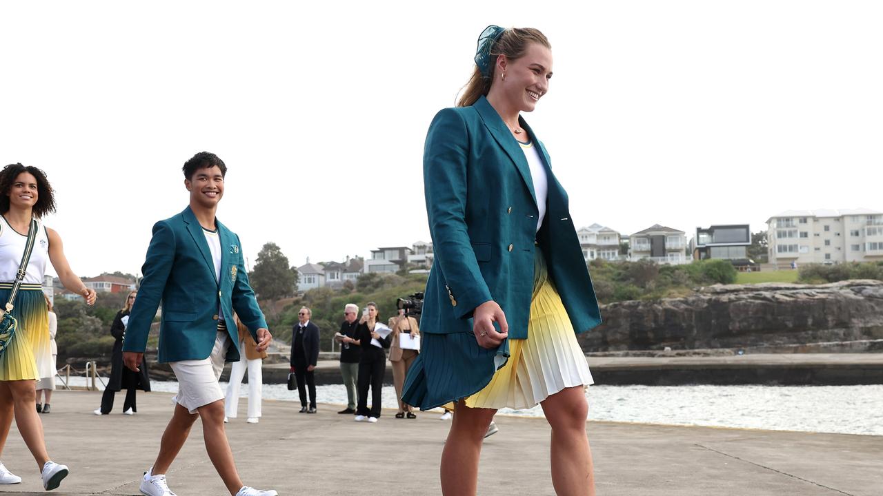 Australian water polo player Tilly Kearns reveals the Australian Opening Ceremony uniform (Photo by Matt King/Getty Images)