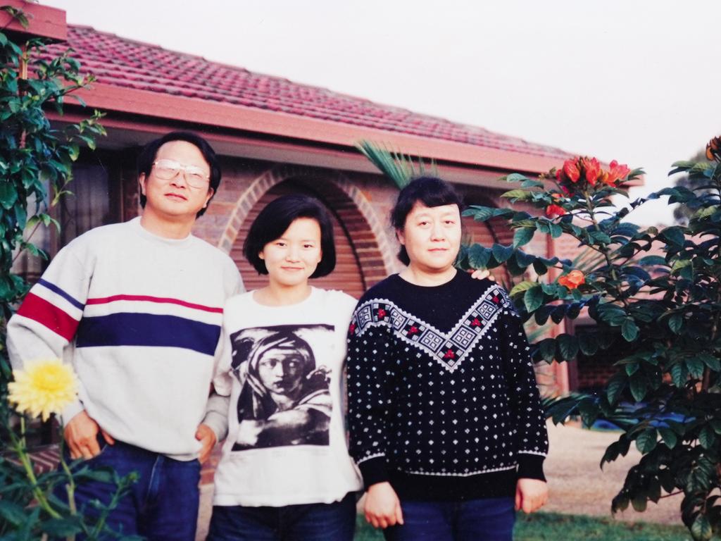 Dreaming of journalism … Cheng Lei as an undergraduate with her parents in Brisbane in 1992. The family emigrated to Melbourne when she was ten then moved to Queensland where her father was a university lecturer. At the time of this photo Lei was taking a commerce degree but would set her sights on an exciting career change in the future.