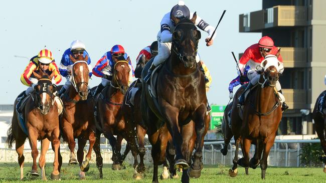 Jonker races clear of his rivals to win the Keith Noud Quality at Doomben. Picture: Trackside Photography