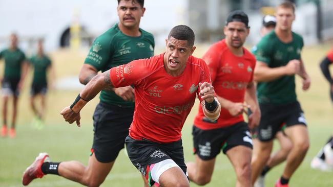 Rabbitohs players train this week. Picture: Nigel Hallett