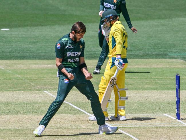 Pakistan's Shaheen Afridi celebrates taking the wicket of Jake Fraser-McGurk. Picture: AFP