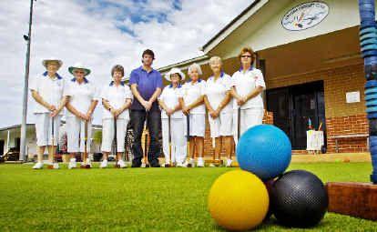 Ballina Croquet Club members (from left) Lorraine Whiteman, Pearl Slender, Jean Hill, Gwen Spencer, Joan Murphy, Val Martin and Mary Hughes voice their concerns over the new croquet club to Ballina Shire Councillor Jeff Johnson (centre). . Picture: Jay Cronan