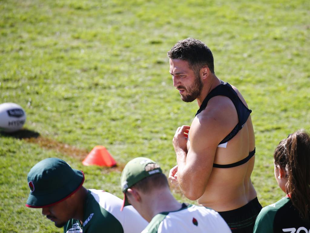 South Sydney Rabbitohs player, Sam Burgess, at a training session at Redfern Oval after splitting with wife Phoebe Burgess. Picture: Dylan Robinson