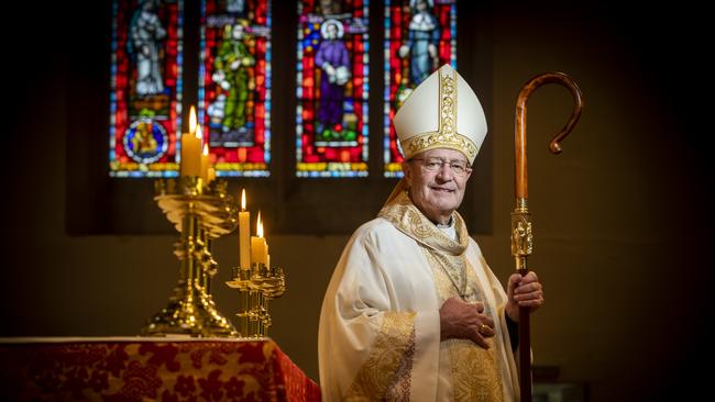 Archbishop Julian Porteous said worshippers will still need to observe social distancing measures. Picture: LUKE BOWDEN