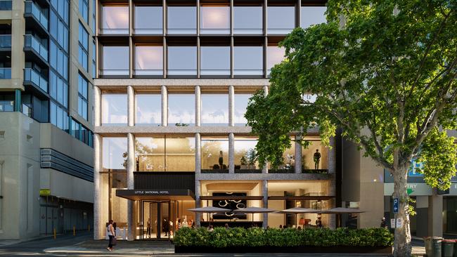 Artist's impression of Little National Hotel Adelaide. Designed by Bates Smart. Picture: Doma Group