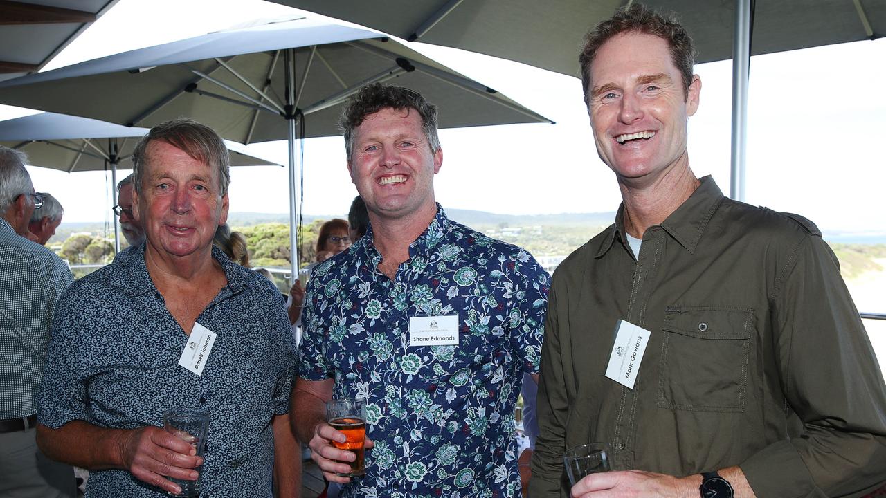 Darrell Johnson, Shane Edmonds and Mark Gowans. Opening of the new part of Anglesea Surf Lifesaving Club. Picture: Alan Barber