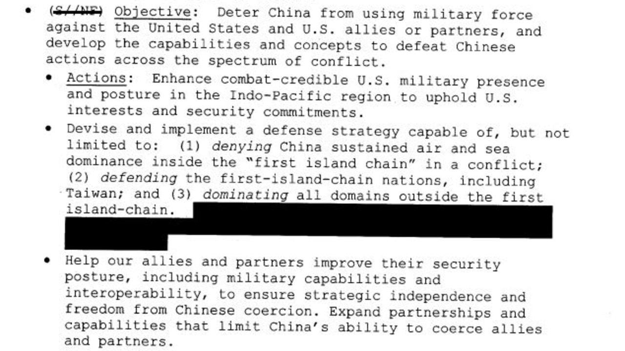 The strategic framework in regards to China and defending Taiwan. Picture: White House