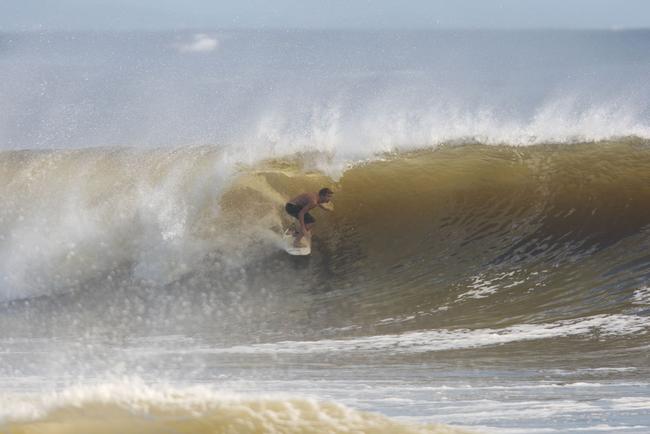 The moves were bigger and the tubes getting longer as the swell from an ex-cyclone sends massive waves onto the Sunshine Coast point breaks. Picture: Nicholas Falconer
